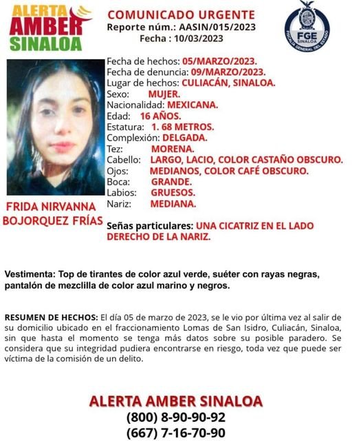 #FiscalíaSinaloa solicita de la colaboración ciudadana para localizar a la menor