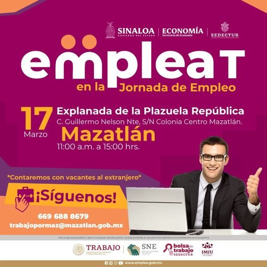 *Invita SEDECTUR a mazatlecos a participar en la jornada de empleo ‘empleaT’.*