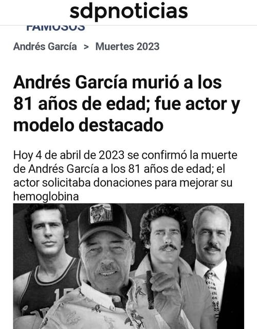 MUERE ANDRÉS GARCÍA A LOS 81 AÑOS DE EDAD. MUERE ANDRÉS GARCÍA A LOS 81 AÑOS DE EDAD.
