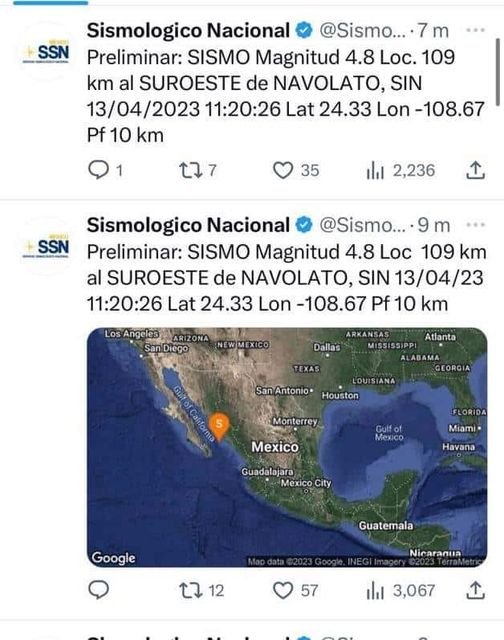 Sismo de M4.8 sacude al centro de Sinaloa