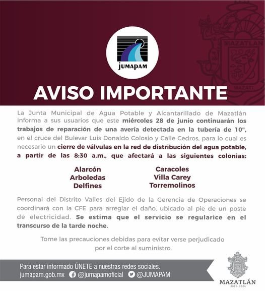 CORTE AL SUMINISTRO POR REPARACIÓN CORTE AL SUMINISTRO POR REPARACIÓN