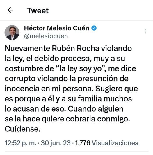 HÉCTOR MELESIO CUÉN ROMPE EL SILENCIO Y LE RESPONDE AL GOBERNADOR RUBÉN ROCHA.