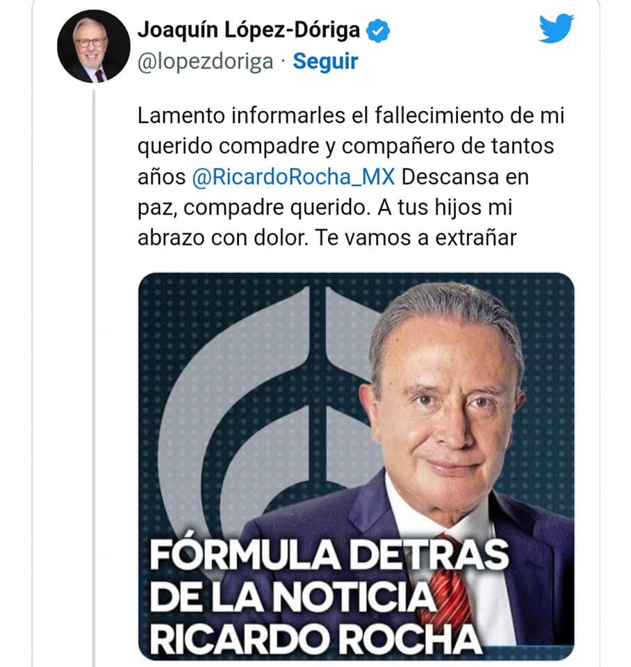 MUERE EL PERIODISTA RICARDO ROCHA A LOS 76 AÑOS. MUERE EL PERIODISTA RICARDO ROCHA A LOS 76 AÑOS.