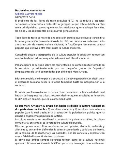 A PROPÓSITO DEL MODELO EDUCATIVO DE LA 4T: NACIONAL CONTRA COMUNITARIO.