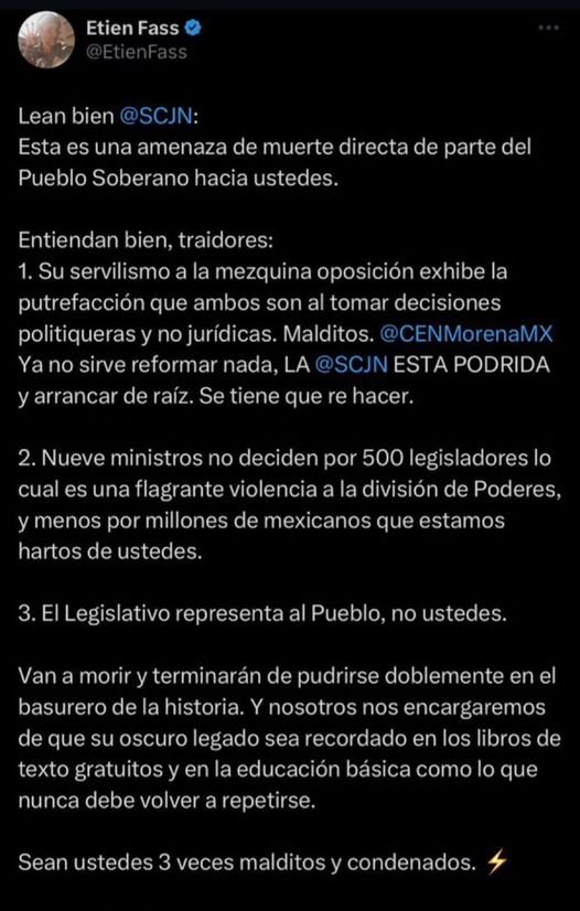 AMENAZAN DE MUERTE A LAS Y LOS MINISTROS DE LA SUPREMA CORTE DE JUSTICIA A TRAVÉ AMENAZAN DE MUERTE A LAS Y LOS MINISTROS DE LA SUPREMA CORTE DE JUSTICIA A TRAVÉ