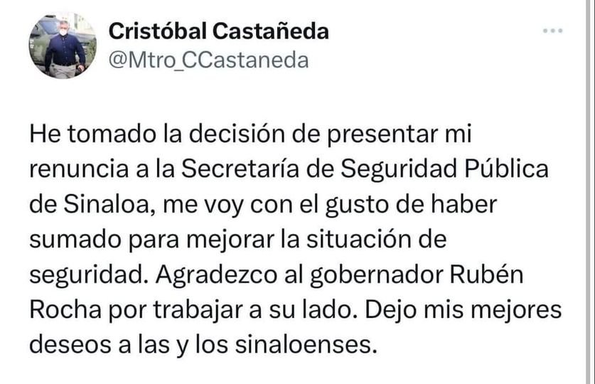RENUNCIA CRISTÓBAL CASTAÑEDA CAMARILLO A LA SECRETARÍA DE SEGURIDAD PÚBLICA DE S