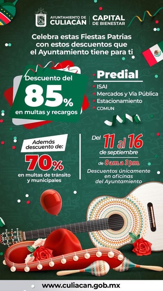 *Invita Ayuntamiento de Cyliacán a celebrar Mes Patrio con descuentos en Predial *Invita Ayuntamiento de Cyliacán a celebrar Mes Patrio con descuentos en Predial