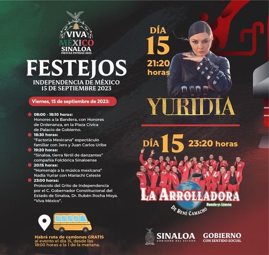 PROGRAMA ARTÍSTICO PARA LA FIESTA DE «EL GRITO» EN LA EXPLANADA DEL GOBIERNO EST