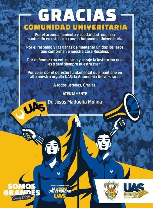 EL DR.  JESÚS MADUEÑA AGRADECE A LOS UNIVERSITARIOS SU SOLIDARIDAD EN LA LUCHA P