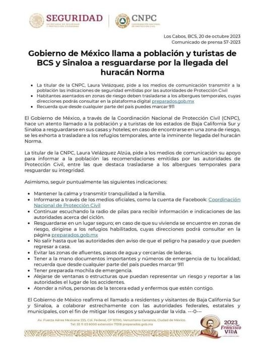 El #HuracánNorma se debilita a huracán categoría 2, presenta vientos máximos de