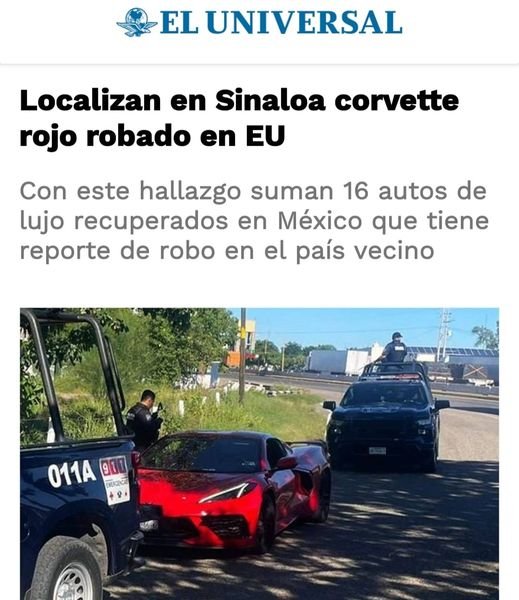LOCALIZAN EN SINALOA CORVETTE ROJO ROBADO EN ESTADOS UNIDOS.