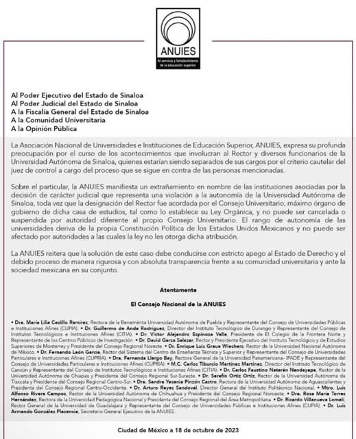 RESPALDA ANUIES A LA UAS.