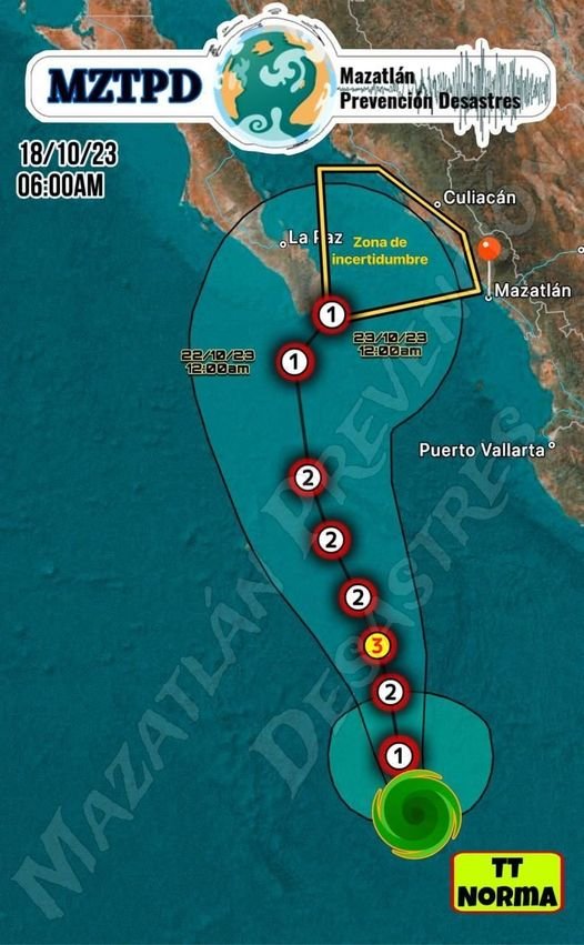 *TT Norma* _18/10/2023 – 06:30am_ Ubicación: 1,019km al Sur de Mazatlán Viento *TT Norma* _18/10/2023 – 06:30am_ Ubicación: 1,019km al Sur de Mazatlán Viento
