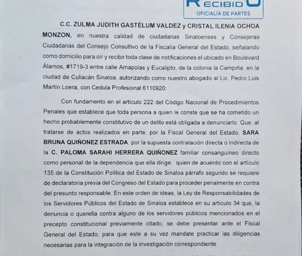 DENUNCIAN CONSEJERAS CIUDADANAS A LA FISCAL GENERAL DEL ESTADO, SARA BRUNA QUIÑÓ DENUNCIAN CONSEJERAS CIUDADANAS A LA FISCAL GENERAL DEL ESTADO, SARA BRUNA QUIÑÓ