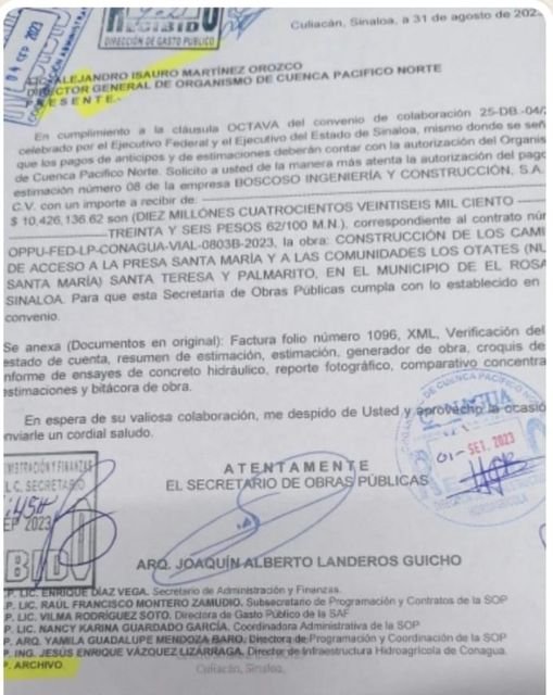 Joaquín Alberto Landeros, Secretario de Obras Públicas del Gobierno estatal, rec