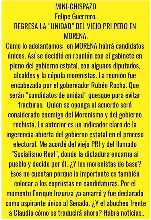 REGRESA LA «UNIDAD» DEL VIEJO PRI PERO EN MORENA.