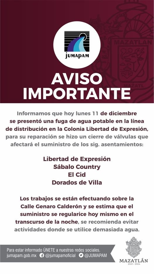 CORTE AL SUMINISTRO POR REPARACIÓN