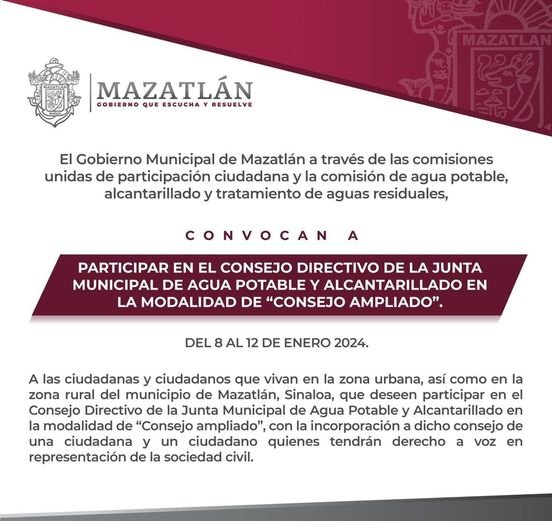 *Cabildo de Mazatlán invita a formar parte del Consejo Ampliado de JUMAPAM*
