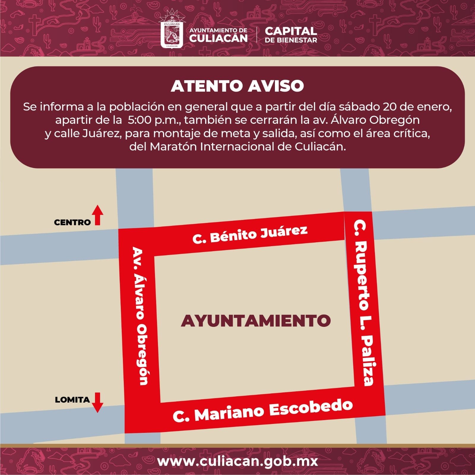 *Habrá cierre de calles con motivo del Maratón Internacional de Culiacán 2024*