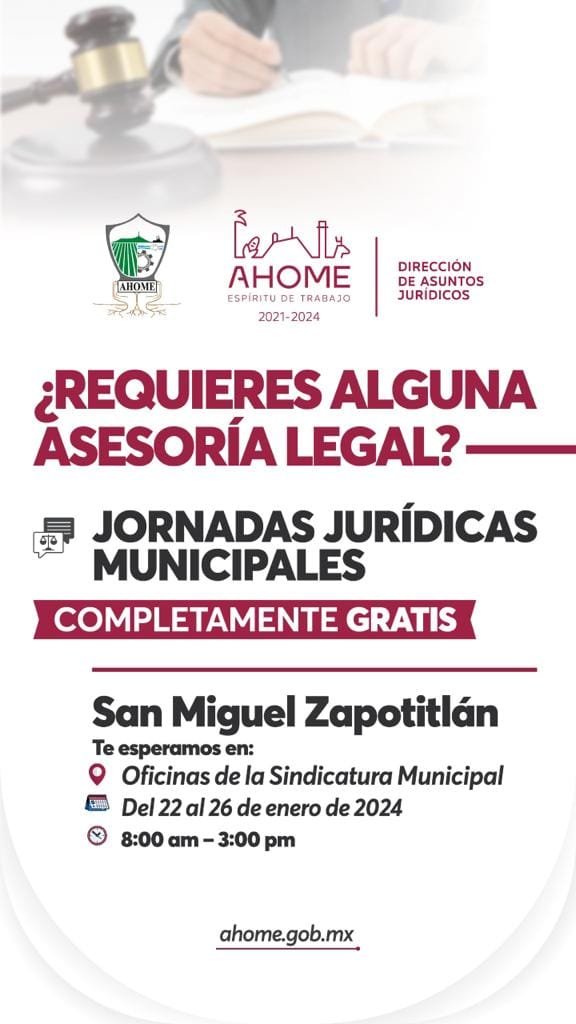 Invitan a Jornada de Asesoría Jurídica gratuita en San Miguel Zapotitlán.