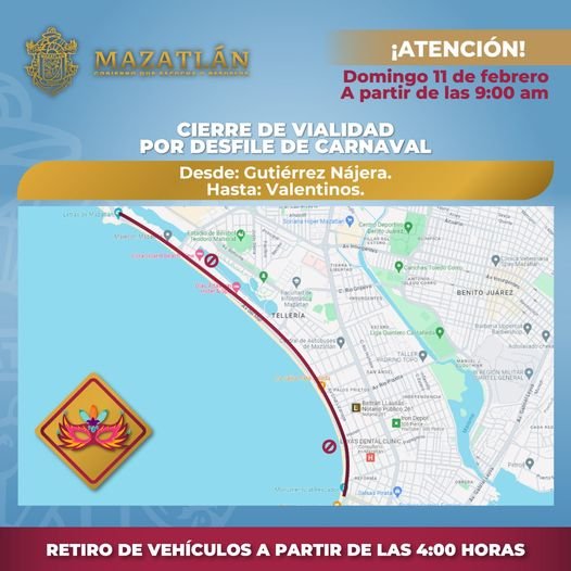 *Cierre de Avenida del Mar por desfile de Carnaval será en punto de las 9:00 de