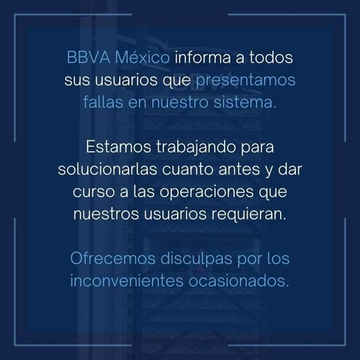 #ÚLTIMAHORA  La app de BBVA presenta fallas a nivel nacional.