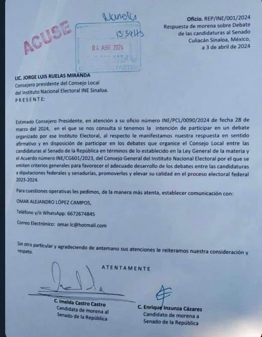 A través de su  cuenta personal de twitter, ￼ el candidato al Senado, Enrique In