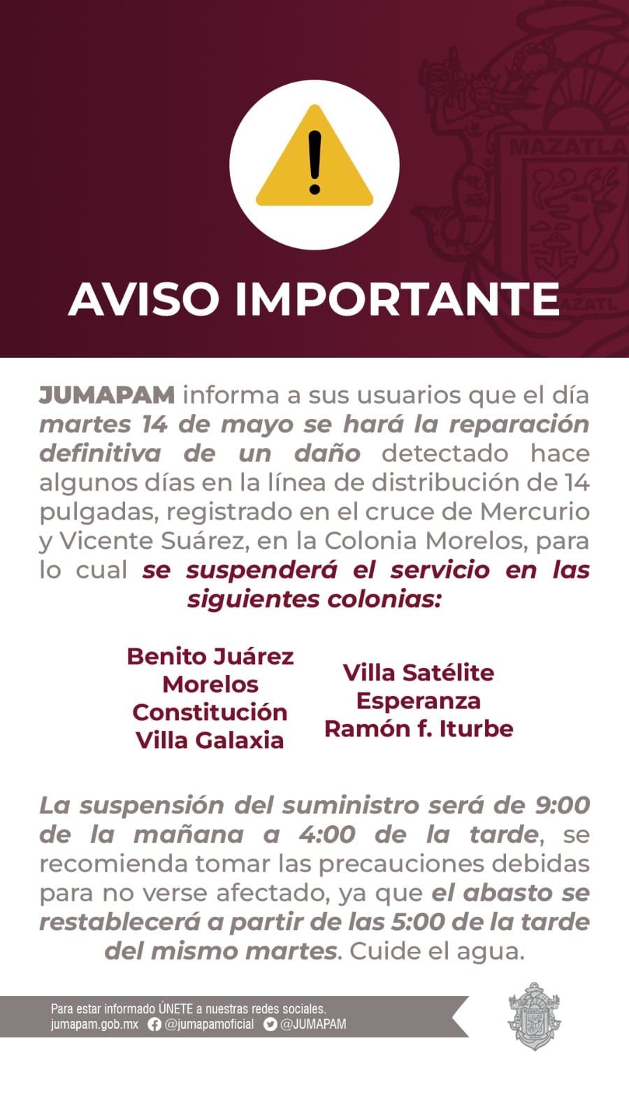 CORTE AL SUMINISTRO PARA REPARACIÓN