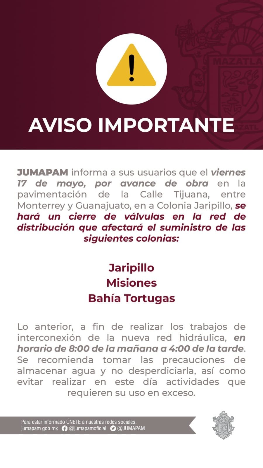 CORTE AL SUMINISTRO POR AVANCE DE OBRA