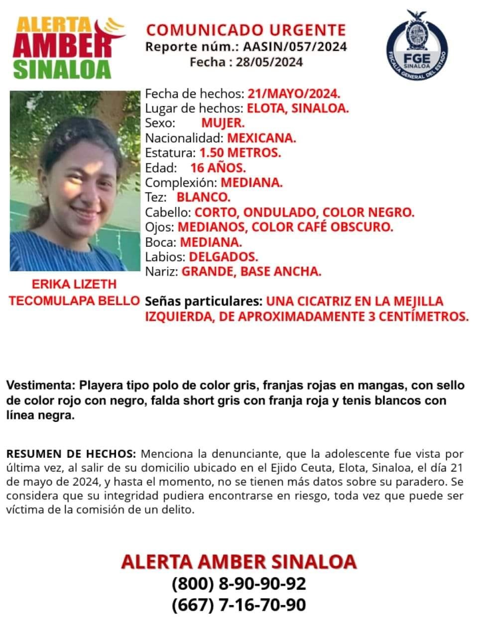 Se solicita el apoyo de la ciudadanía en #Sinaloa para dar con el paradero de E