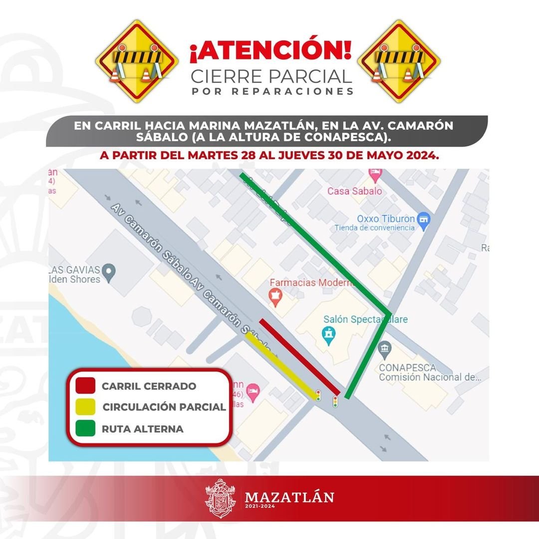 *¡Atención! Cierre parcial de vialidad en Camarón Sábalo a la altura de Conapesc