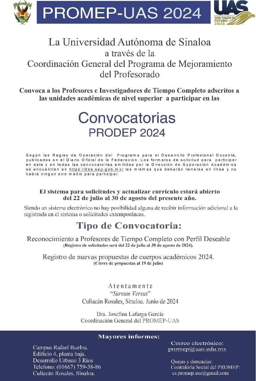 *Convoca la UAS a profesores e investigadores de tiempo completo del nivel super