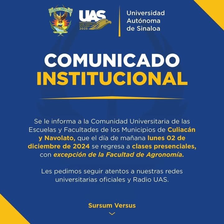 🚨La #UAS regresa a clases presenciales en #Culiacán y #Navolato, excepto la Facultad de Agronomía 🚨La #UAS regresa a clases presenciales en #Culiacán y #Navolato, excepto la Facultad de Agronomía