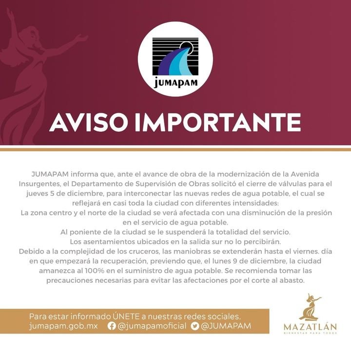 *AVISO URGENTE PARA TODA LA CIUDAD DE MAZATLÁN* *AVISO URGENTE PARA TODA LA CIUDAD DE MAZATLÁN*