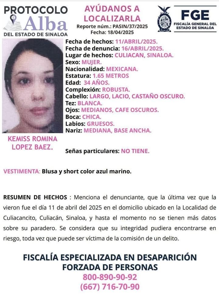 Activan Protocolo Alba #Sinaloa para localizar a Kemiss #CompartirEsAyudar￼ ￼