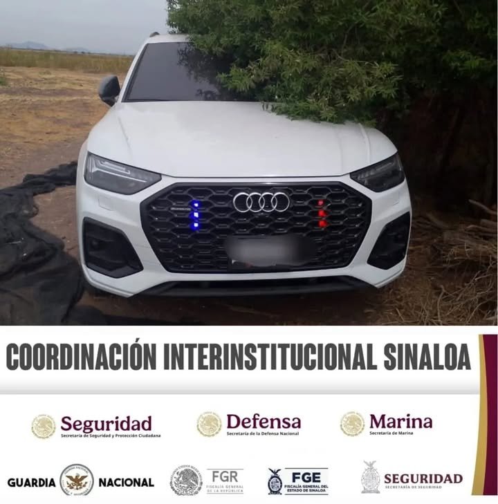 En Navolato, integrantes del Grupo Interinstitucional aseguran un vehículo con reporte de robo, ponchallantas y cargadores