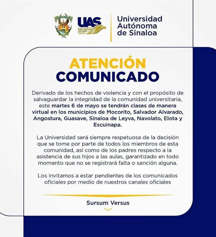 #UAS | ¡ATENCIÓN COMUNIDAD UNIVERSITARIA!