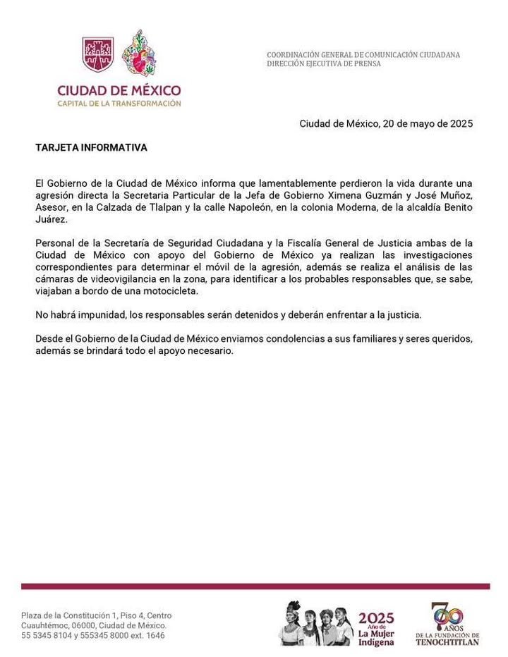ÚLTIMA HORA: Asesinan a la secretaria particular y al asesor de la jefa de Gobierno de la CDMX, Clara Brugada, en un ataque dire… ÚLTIMA HORA: Asesinan a la secretaria particular y al asesor de la jefa de Gobierno de la CDMX, Clara Brugada, en un ataque dire…