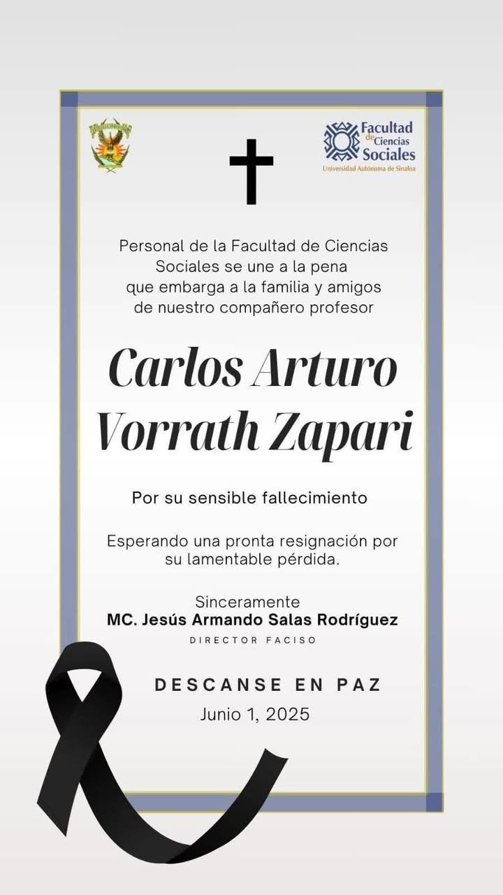 #Mazatl谩n En paz descanse el profesor Carlos Vorrath, maestro de la Universidad Aut贸noma de Sinaloa 馃檹馃徎 #Mazatl谩n En paz descanse el profesor Carlos Vorrath, maestro de la Universidad Aut贸noma de Sinaloa 馃檹馃徎