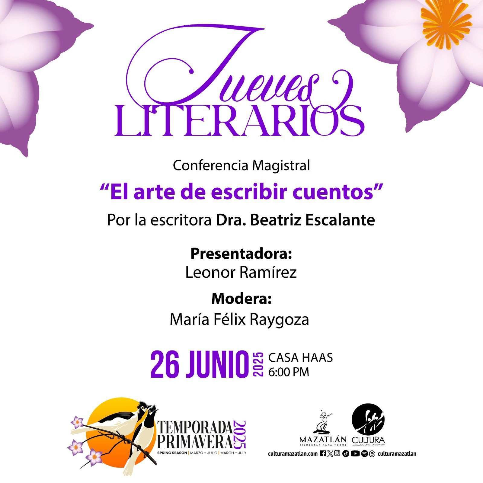 Beatriz Escalante impartirá Conferencia Magistral «El Arte de Escribir Cuentos» en Casa Haas*