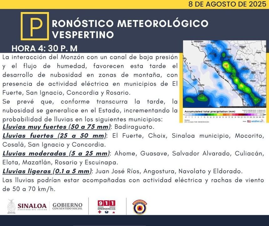 Pronóstico meteorológico vespertino: En el transcurso de la tarde y noche, se generalizará la nubosidad en el Estado, previéndos… Pronóstico meteorológico vespertino: En el transcurso de la tarde y noche, se generalizará la nubosidad en el Estado, previéndos…