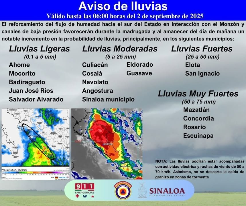 #AVISODELLUVIAS: Durante la madrugada y al amanecer del día de mañana, se prevé que incremente la probabilidad de lluvias, princ…