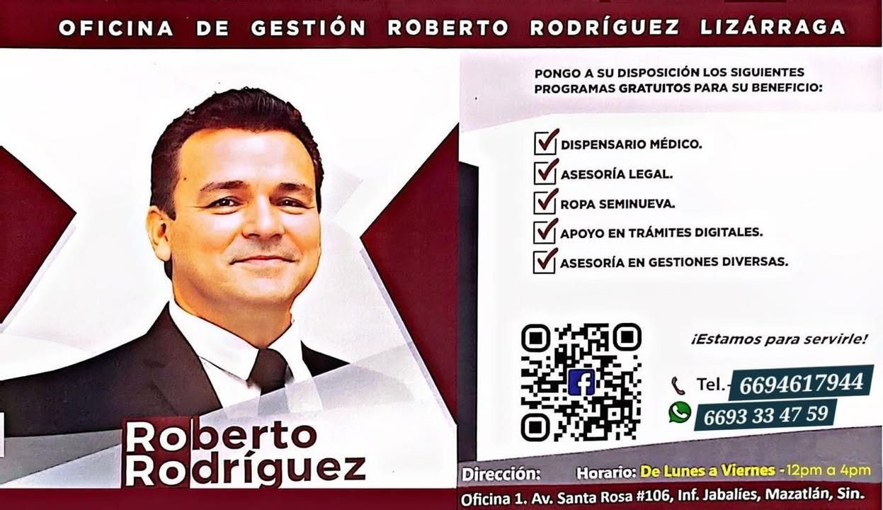 El líder social, Roberto Rodríguez Lizárraga, pone a su disposición los siguientes programas  gratuitos: Dispensario Médico, ase…