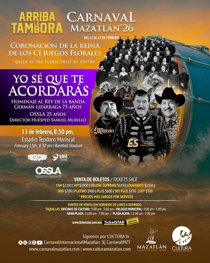 *“Yo sé que te acordarás”, Mazatlán celebrará 75 años de grandeza del Rey de la Banda,  Germán Lizárraga  en la Coronación de la…