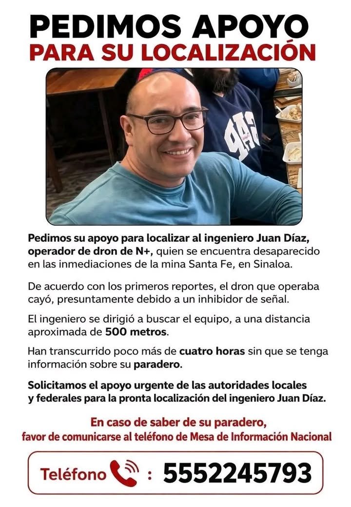Reportan desaparecido a operador de dron de N+ en mina de Rosario; activan búsqueda urgente