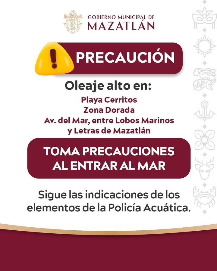 🚨 Atención bañistas 🏊en #Mazatlán se reporta oleaje elevado🌊