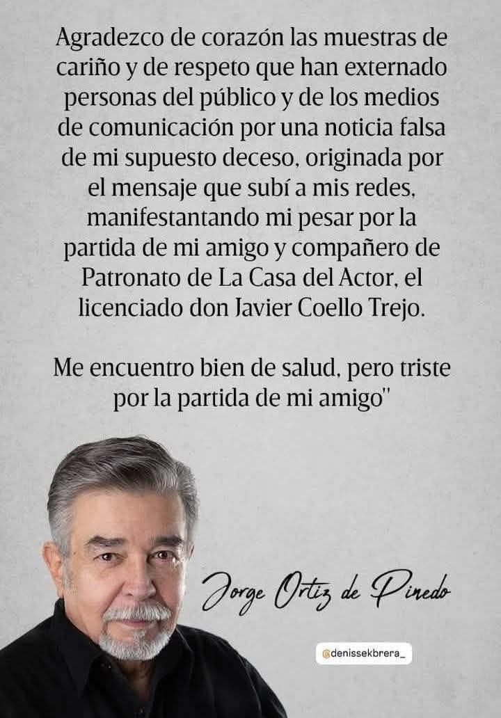 El actor y comediante Jorge Ortiz de Pinedo, aclara en sus redes sociales mediante sus historias, aclara que es falsa la noticia…