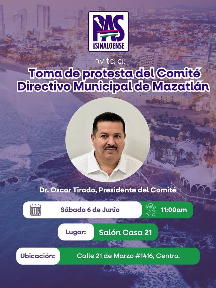 Desde este sábado 06 de junio, el Dr Oscar Tirado Tirado, será el nuevo Presidente del Comité Directivo Municipal del Partido Si…